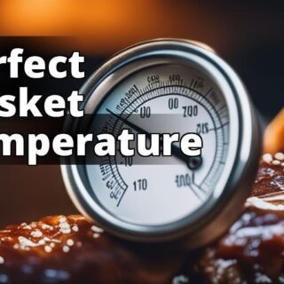 A close-up image of a meat thermometer inserted into a brisket with the temperature displayed on the