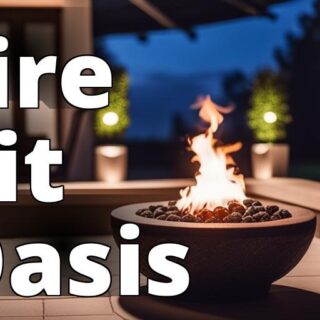 A stone fire pit with seating area and decorative elements such as fire glass or lava rocks.