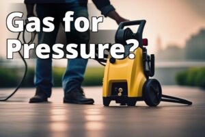 An image of a gas-powered pressure washer with a fuel canister beside it.