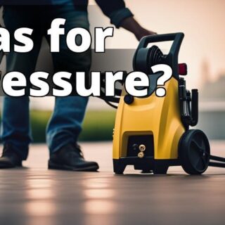 An image of a gas-powered pressure washer with a fuel canister beside it.